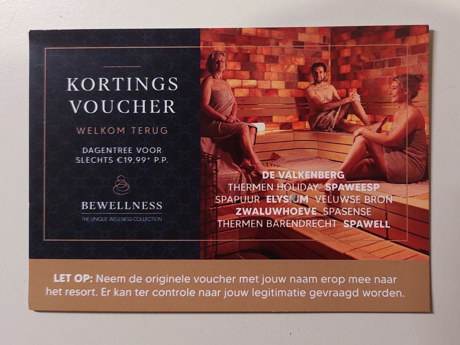 Dag sauna voor €19,99 pp keus uit NL resorts BeWellness, Tickets en Kaartjes, Twee personen, Kortingsbon, Spa of Sauna