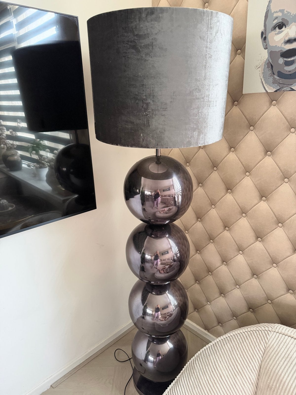 Richmond Design Grote Staande Lamp met Velours Kap, Ophalen, Gebruikt, Metaal, 150 tot 200 cm
