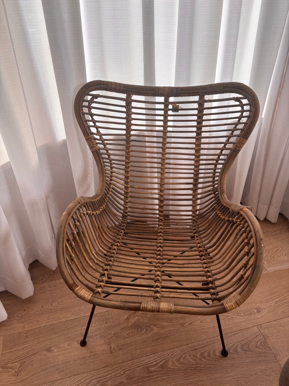 Rotan vlinder fauteuil - binnen/buiten, Ophalen, Gebruikt, 50 tot 75 cm, Riet of Rotan