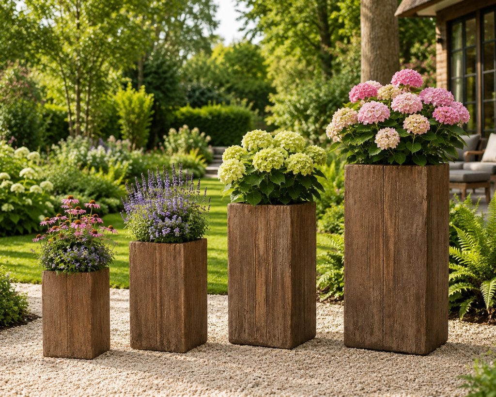 XL Clayfibre Houtlook Plantenbak Set 4-delig, Ophalen, Overige materialen, Zo goed als nieuw, 60 tot 100 cm