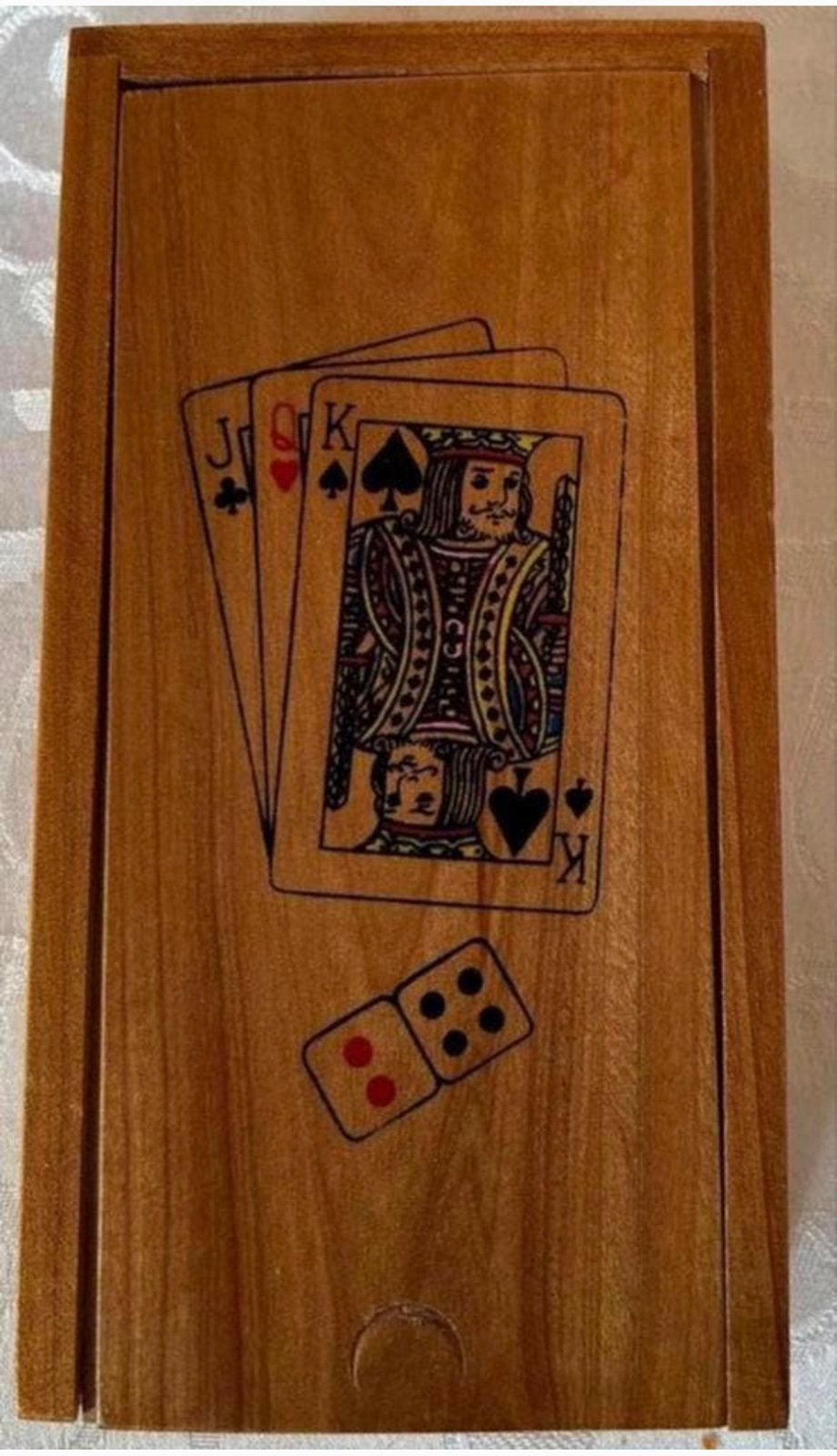 Houten speelkaarten kistje met bijzondere jokers., Verzamelen, Ophalen of Verzenden, Zo goed als nieuw, Speelkaart(en)
