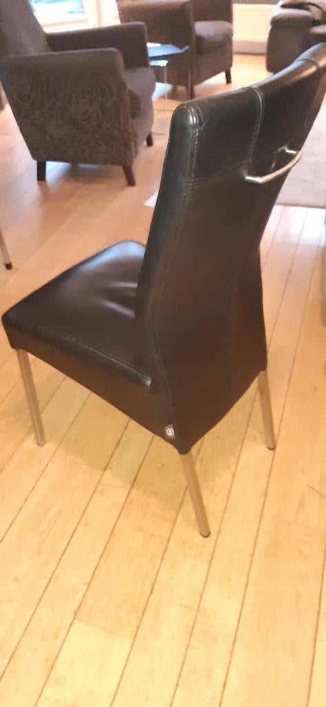 Zes eettafel stoelen, Ophalen, Gebruikt, Zwart, Leer