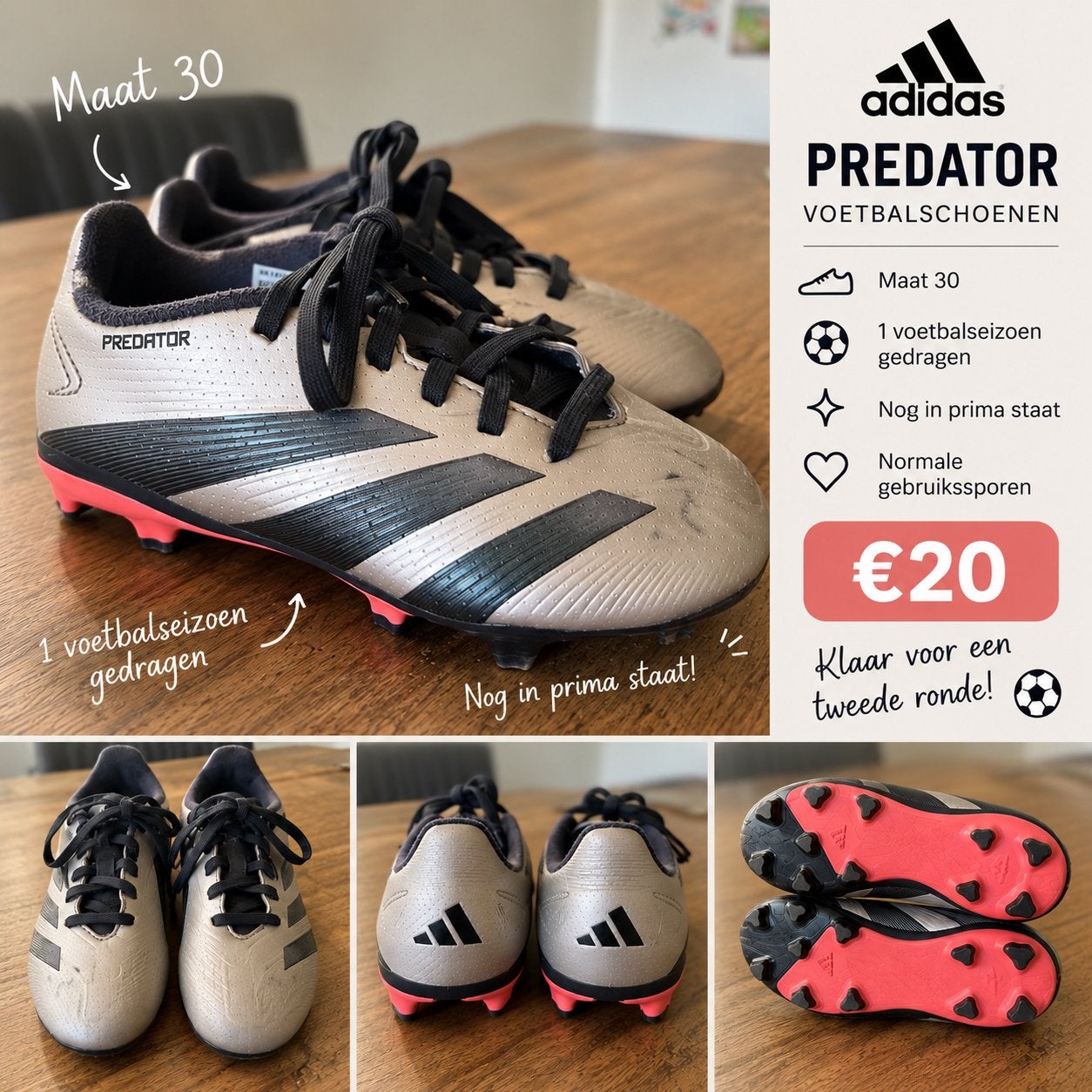 Adidas Predator voetbalschoenen maat 30, Ophalen of Verzenden, Gebruikt, Schoenen