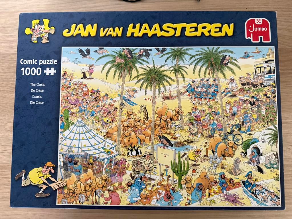 Jan van haasteren puzzel, 1000 stukjes - De Oase, Ophalen of Verzenden, 500 t/m 1500 stukjes, Zo goed als nieuw, Legpuzzel