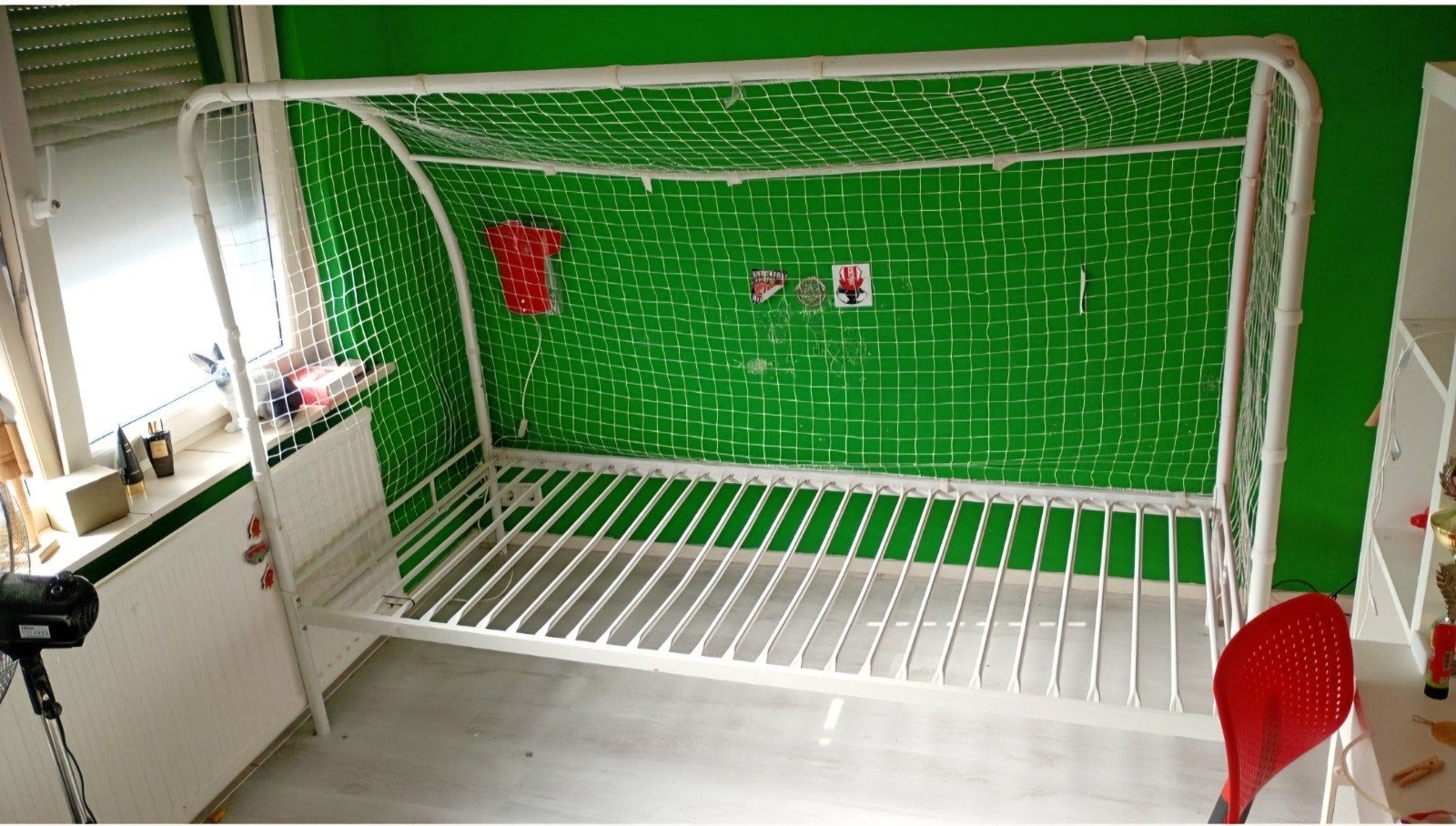 voetbal goal eenpersoonsbed 2x, Ophalen, Gebruikt, 90 cm, Eenpersoons