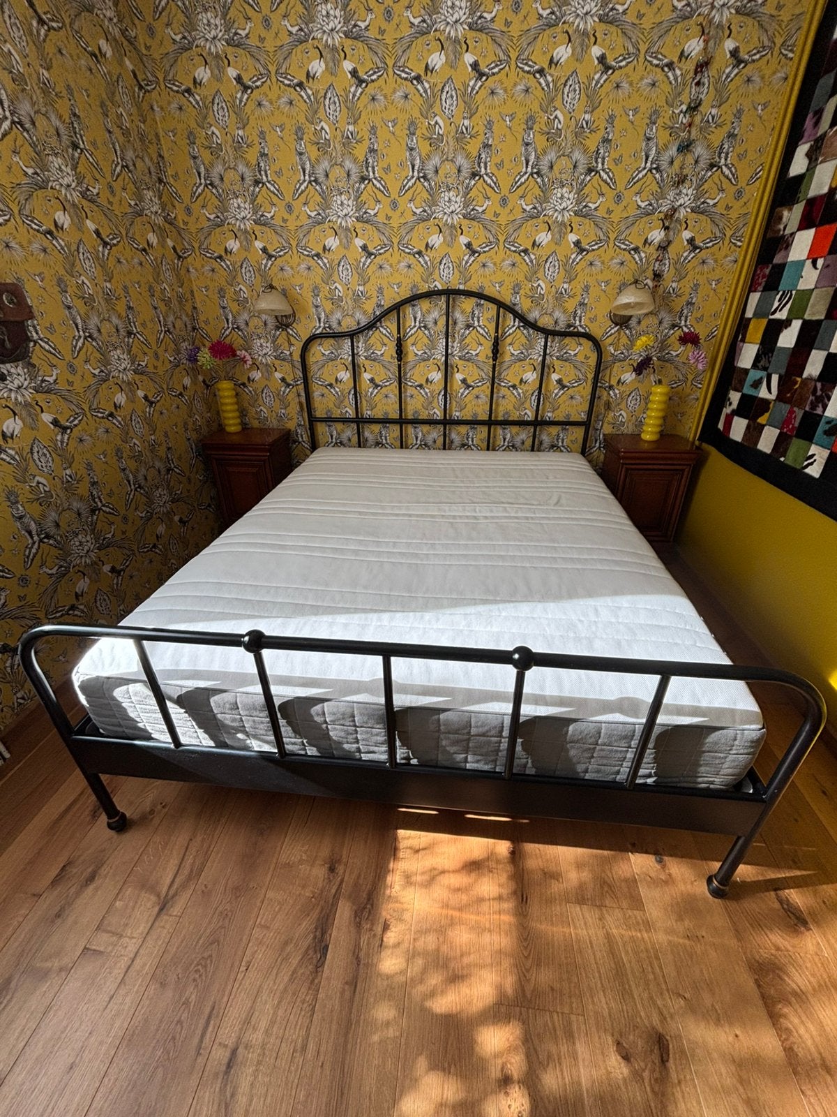 Mooi Ikea bedframe 160x200 + lattenbodems + pocket matras, Ophalen, Zwart, Tweepersoons, Zo goed als nieuw