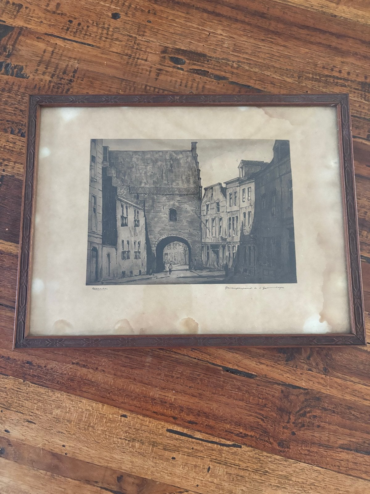 Ets Gevangenispoort Den Haag - Historisch Stadsgezicht, Ingelijst, 26 cm, Ets, Stadsgezicht