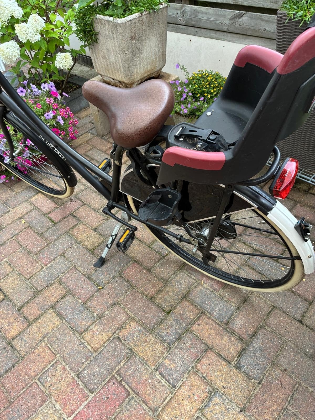 Damesfiets met kinderzitje - Zwart, Gebruikt, Terugtraprem, Ophalen, Overige merken, 53 tot 56 cm