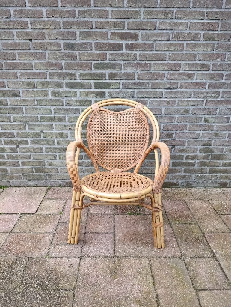 Vintage rotan armstoel / fauteuil – jaren 60/70, Huis en Inrichting, Ophalen, Gebruikt, Minder dan 75 cm, 50 tot 75 cm