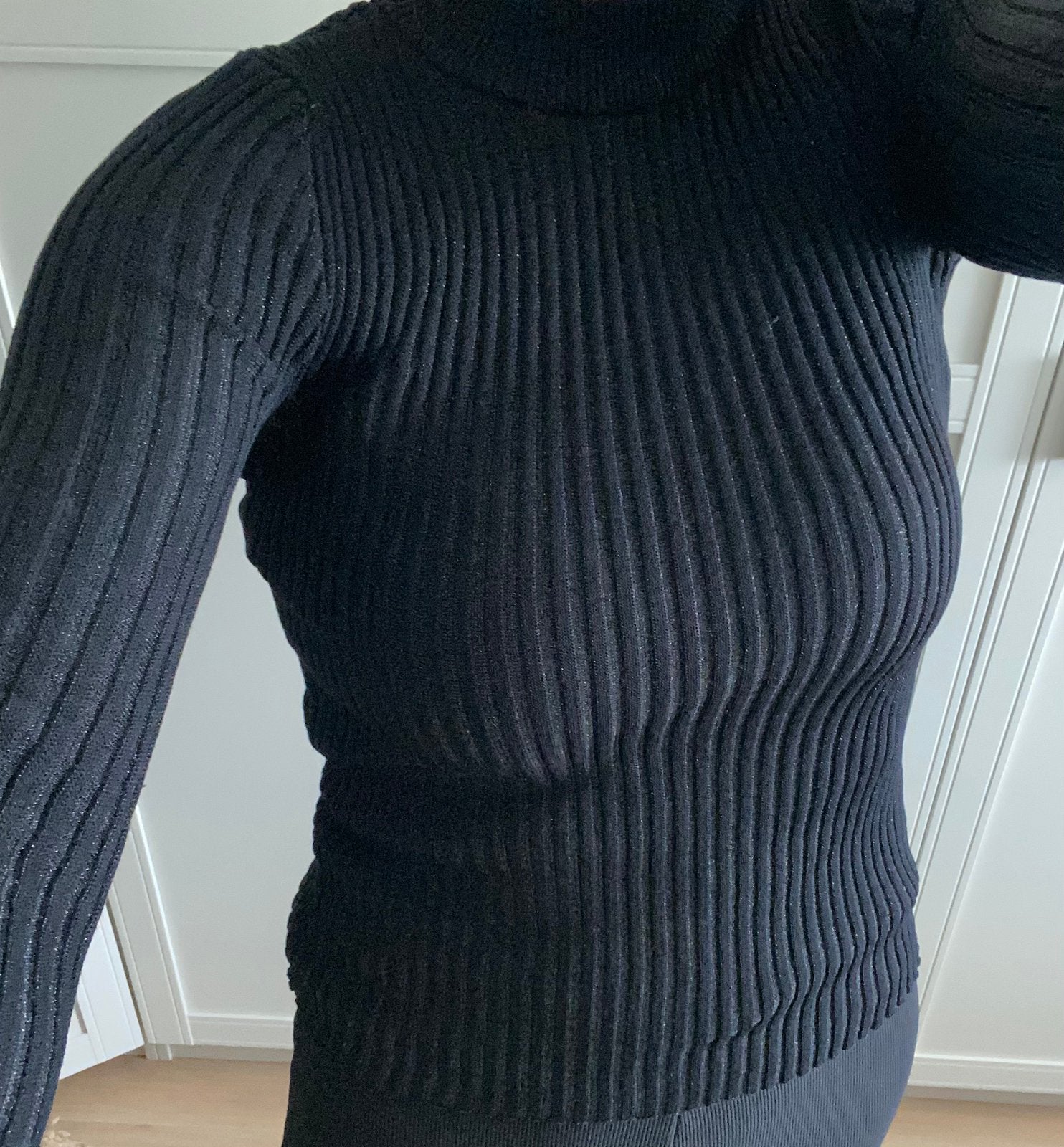 Nieuw zwart shirt top glitter rib stof maat s 36, Zwart, Nieuw, Ophalen of Verzenden, Lange mouw