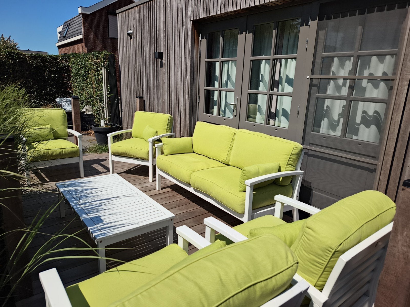 prachtige houten tuinset met dikke kussens, Ophalen, Bank, Zo goed als nieuw, Loungeset