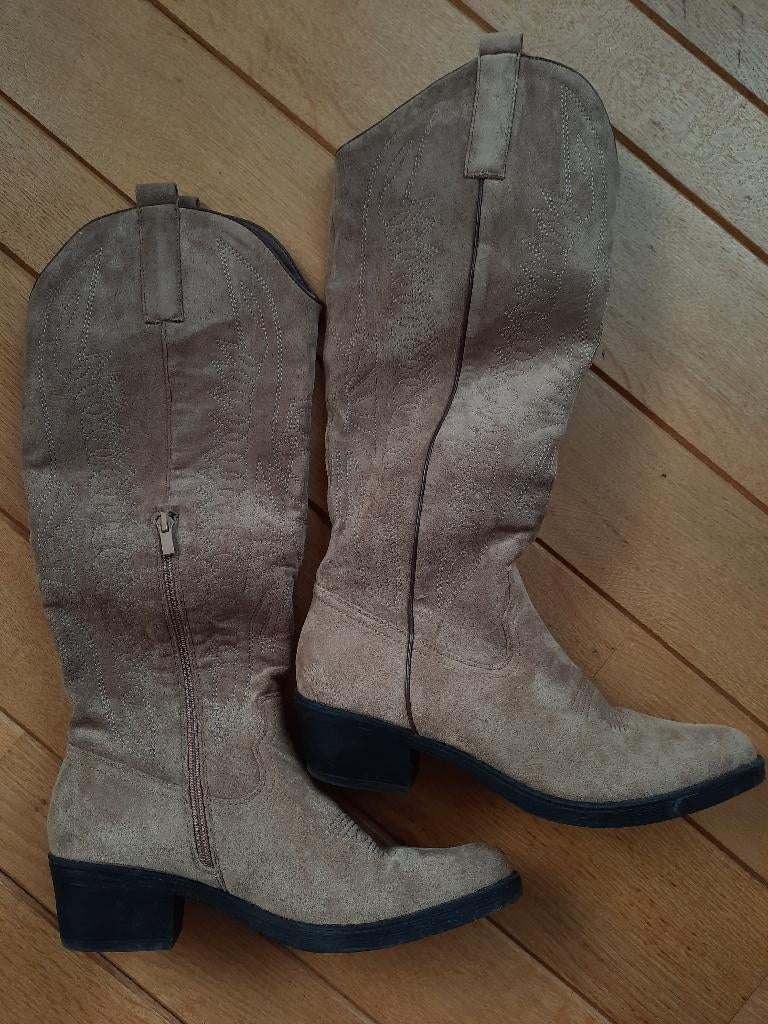 Cowboy western hoge laarzen donker zand maat 41 - zgan -, Kleding | Dames, Schoenen, Hoge laarzen, Beige, Ophalen of Verzenden