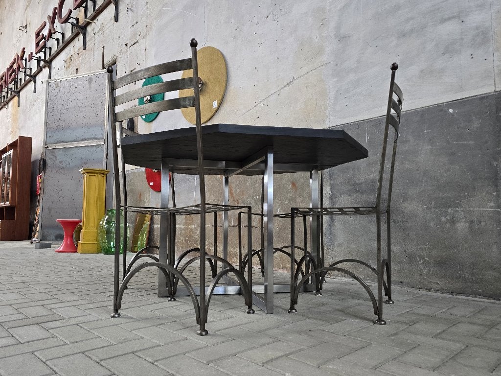 70s Franse Design Eethoek Staal & Leisteen Stoelen Eettafel, Ophalen of Verzenden, Gebruikt, Modern Vintage Mid Century Design Minimalistisch