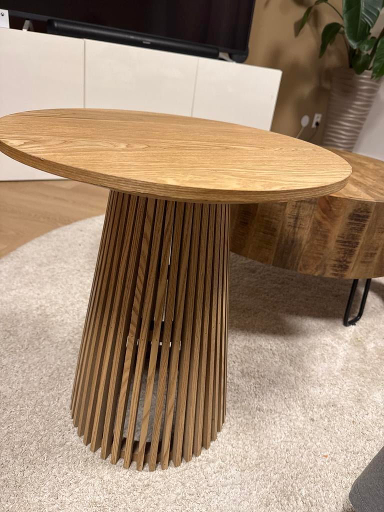 Moderne Bijzettafel Hout - Rond Design, Ophalen, Minder dan 55 cm, Rond, Zo goed als nieuw