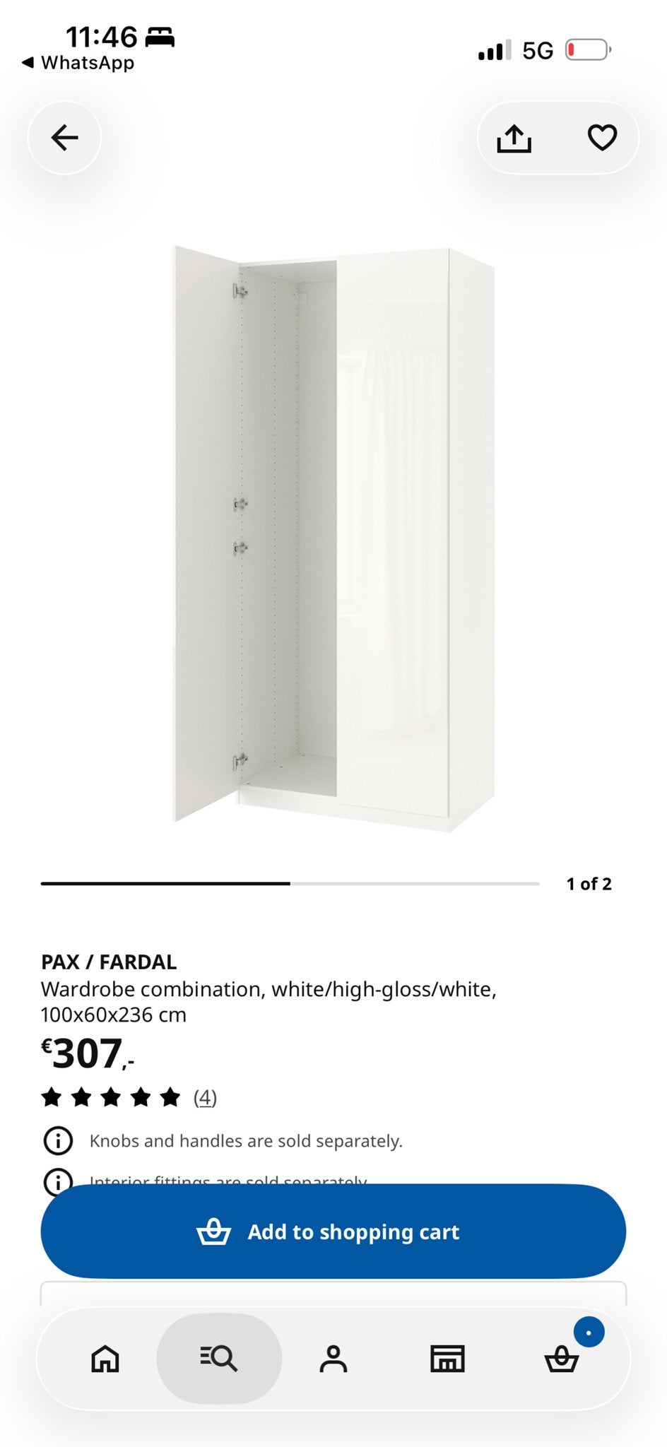 IKEA PAX/FARDAL Kledingkast - Wit Hoogglans, Ophalen, Overige materialen, 200 cm of meer, 50 tot 100 cm