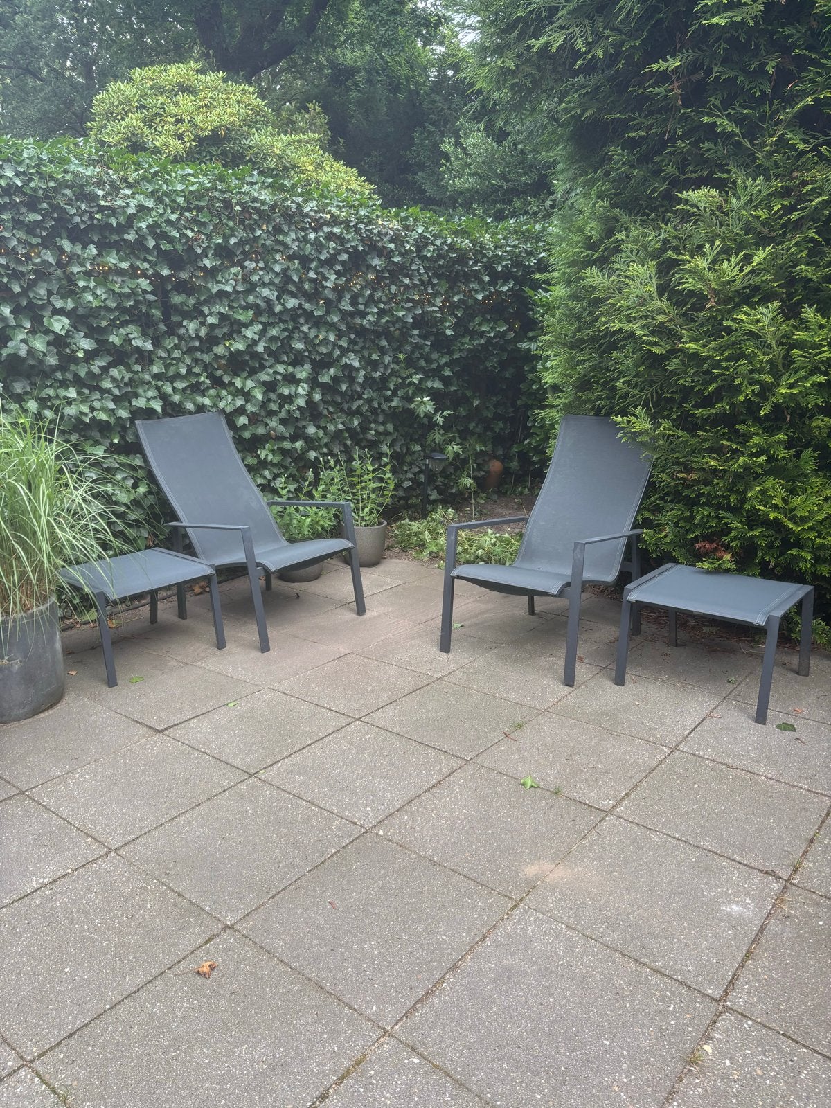 2 Bellagio textileen tuinstoelen met voetenbanken, Tuin en Terras, Tuinstoelen, Ophalen, Zo goed als nieuw, Textileen