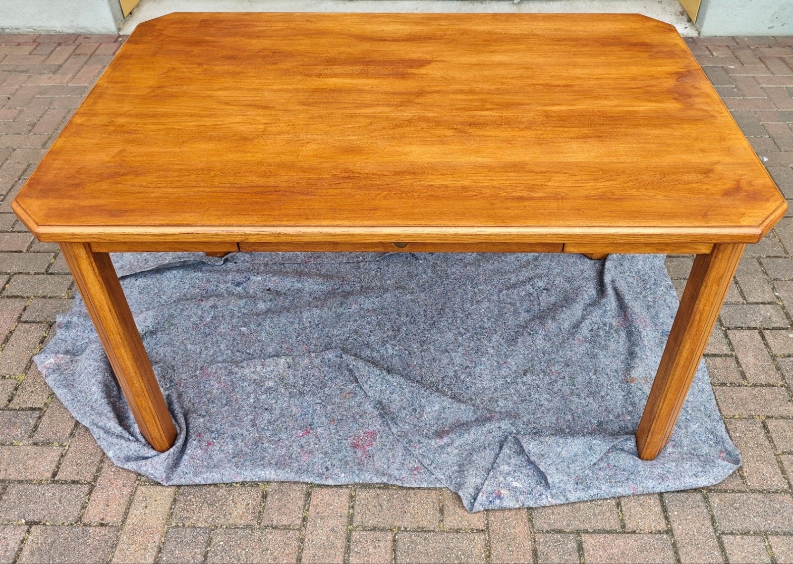 Massief eikenhouten tafel met lade, Ophalen, Gebruikt, 100 tot 150 cm, Klassiek, Robuust