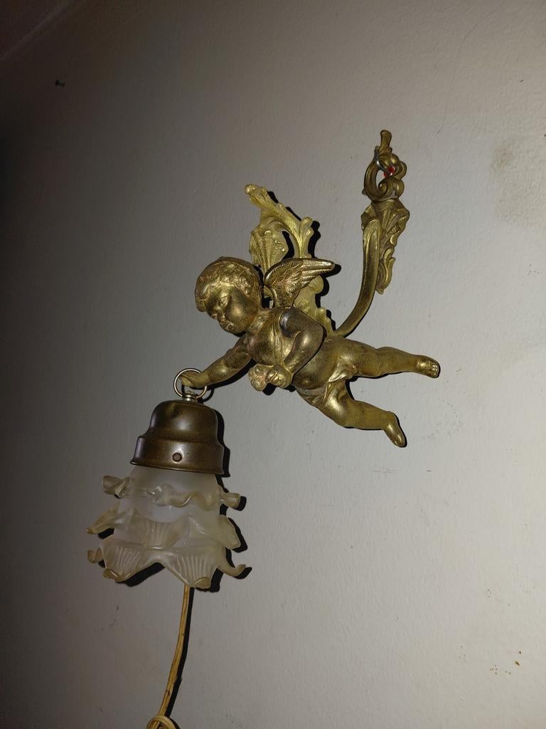 Massief bronzen engel met lamp, Antiek en Kunst, Ophalen of Verzenden