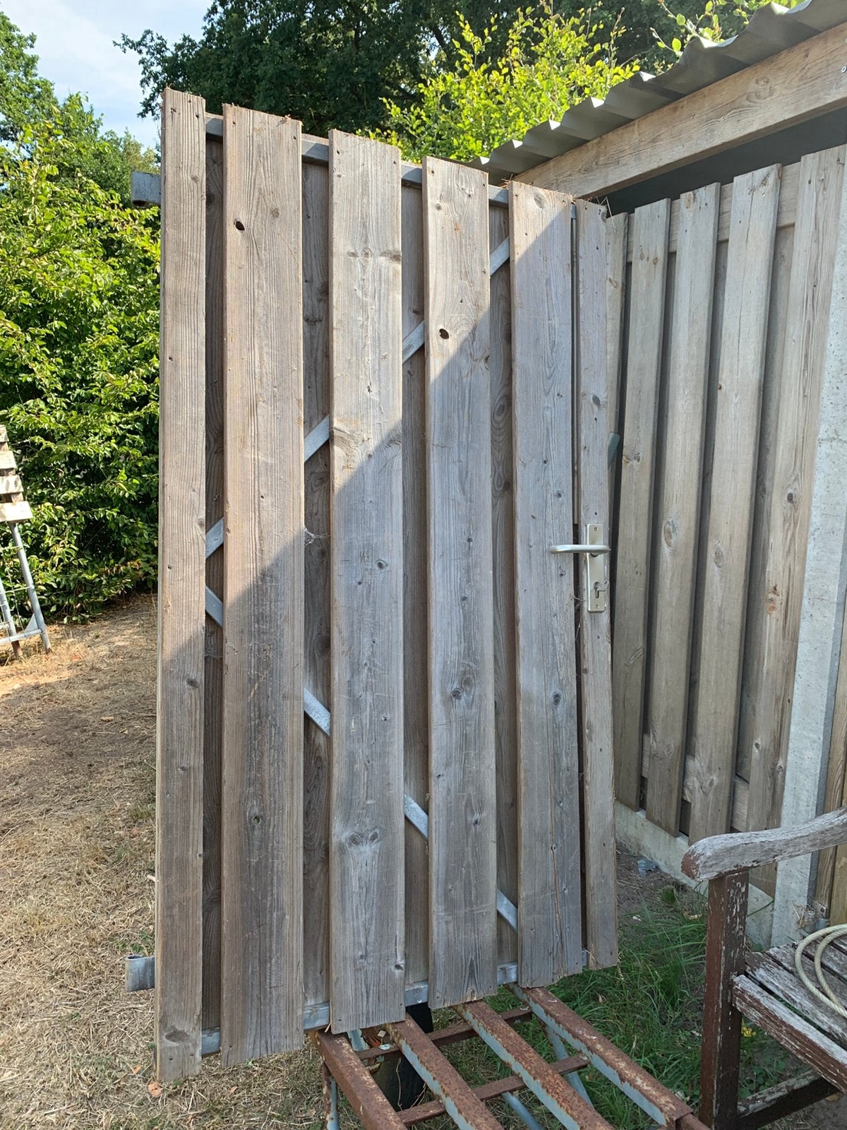 Schutting ijzerwerk schuttingdeur, Tuin en Terras, Schuttingen, Ophalen, Minder dan 3 meter, Hout, 1 tot 2 meter