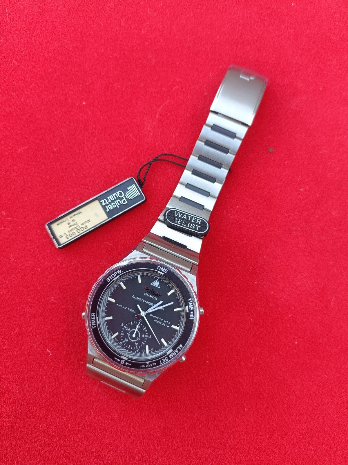 Vintage Heren Horloge Pulsar Quartz Alarm Chronograaf Zie Fo, Pulsar, Verzenden, Zwart, Nieuw