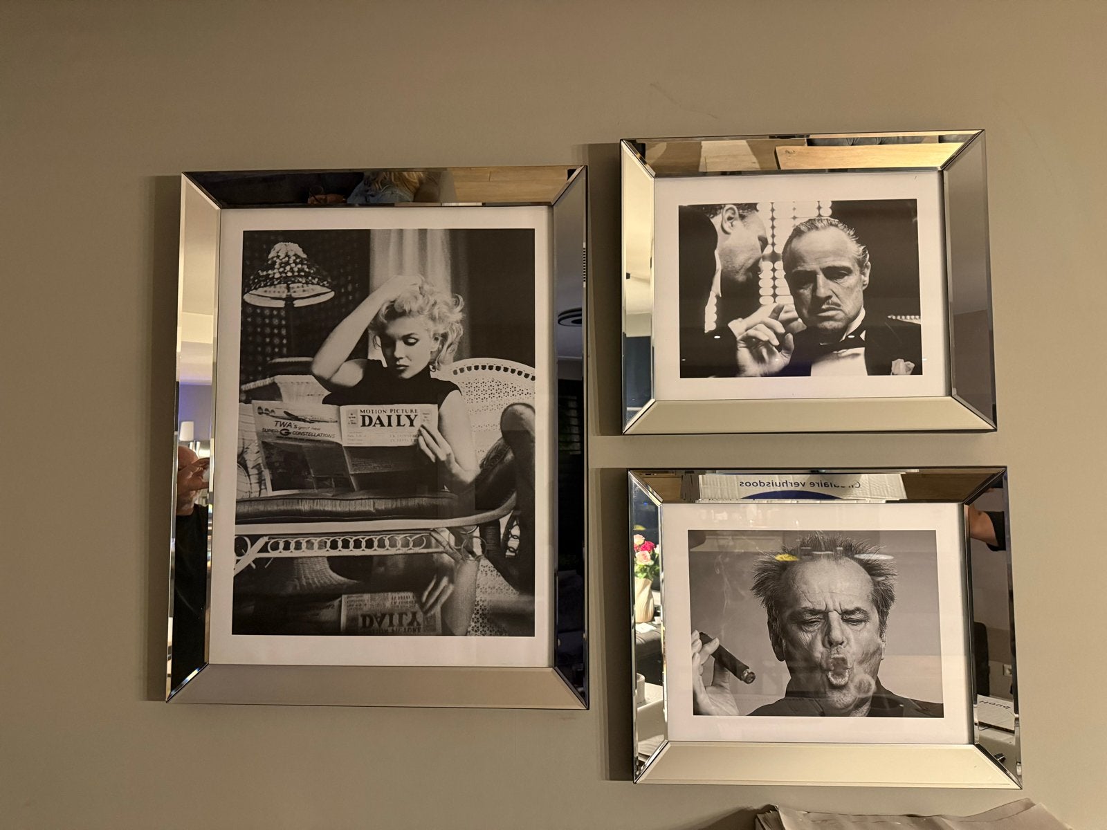 Set van 3 ingelijste zwart-wit foto's van iconen, Ophalen, 50 – 75, Minder dan 50 cm, Zo goed als nieuw