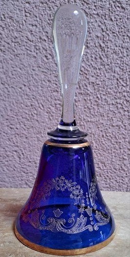 Prachtige blauwe glazen bel met gouden details, Ophalen of Verzenden