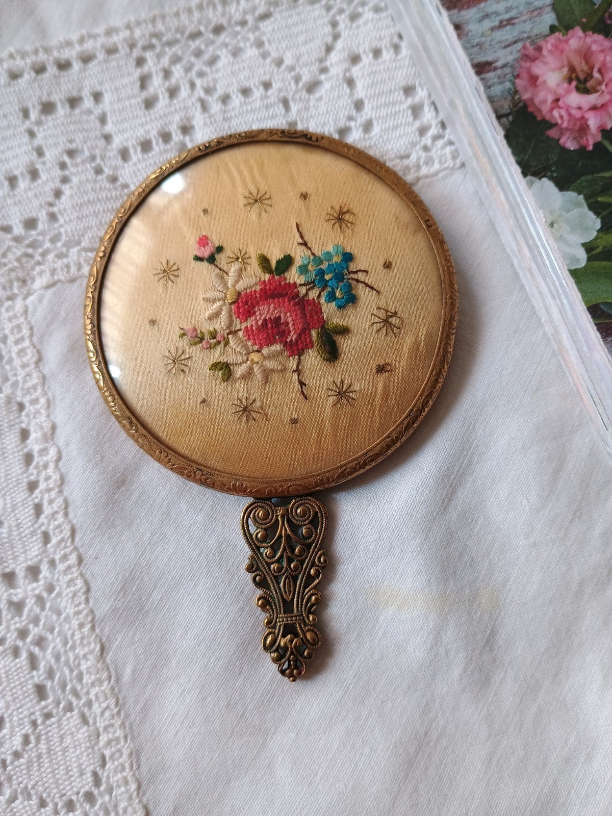 Oud brocant handspiegeltje - spiegeltje, Antiek en Kunst, Curiosa en Brocante, Ophalen of Verzenden
