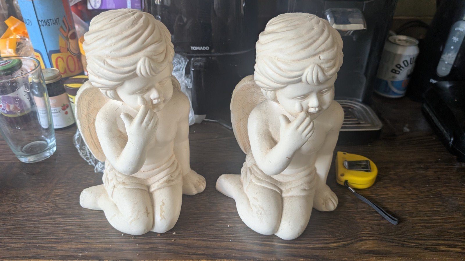 Set van 2 Engelen Beelden - Crèmekleurig Gips, Antiek en Kunst, Kunst | Beelden en Houtsnijwerken, Ophalen, Overige onderwerpen