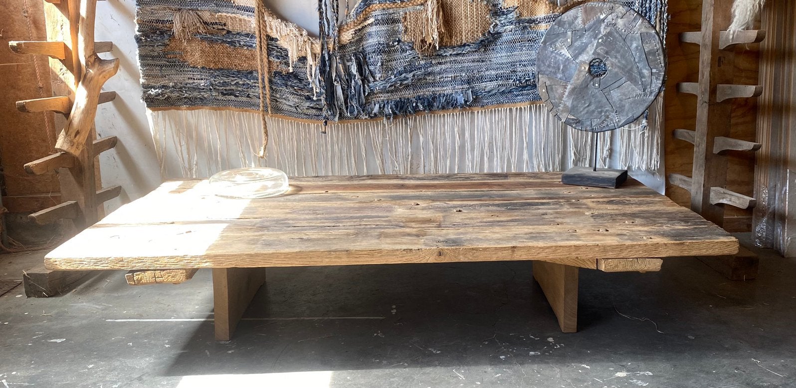 Prachtige eikenhouten Brutalistische Wani Sabi salontafel, Ophalen