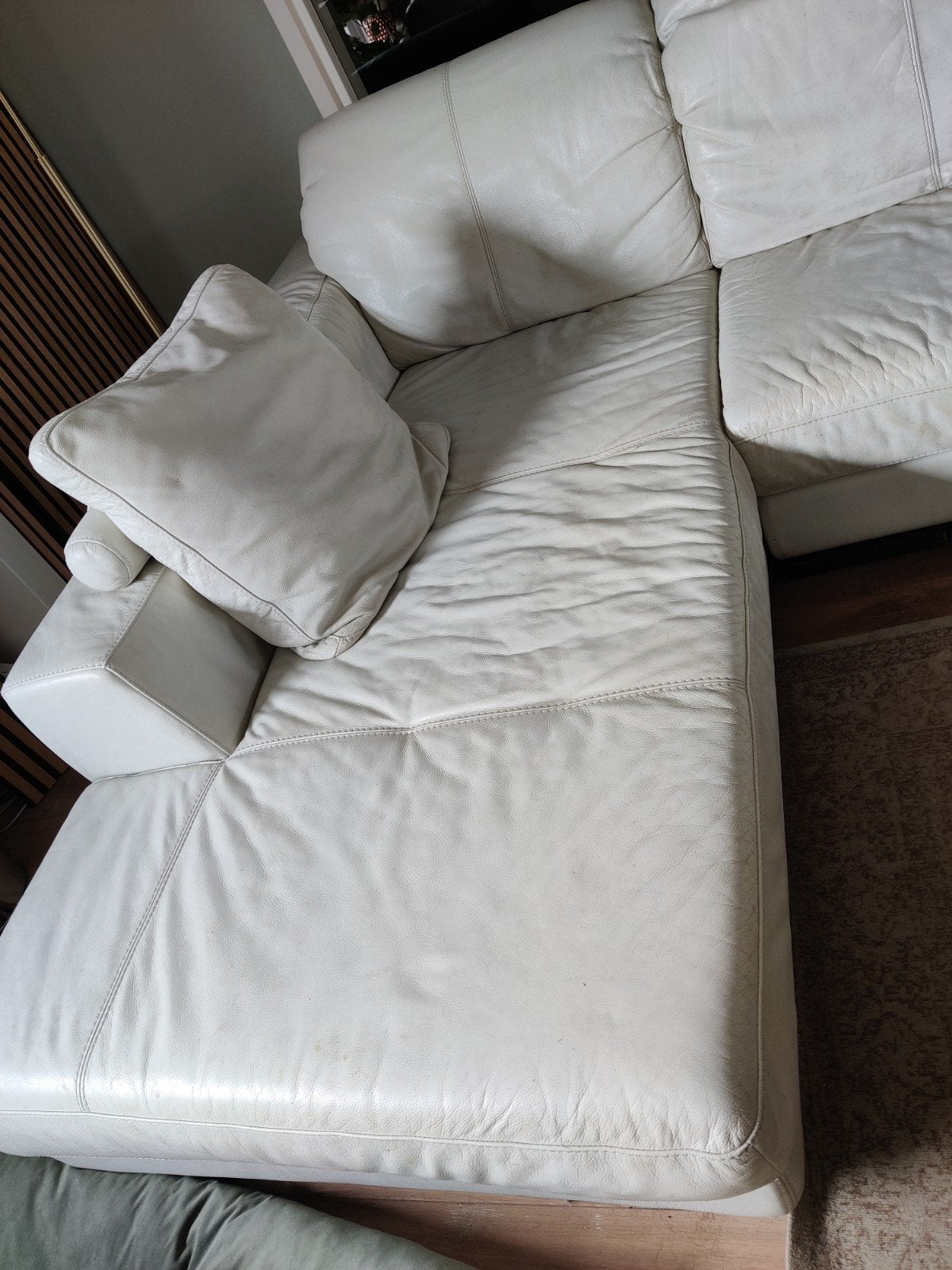 Montel hoekbank van leer - crème wit, Huis en Inrichting, Ophalen, 250 tot 300 cm, Gebruikt, 100 tot 125 cm