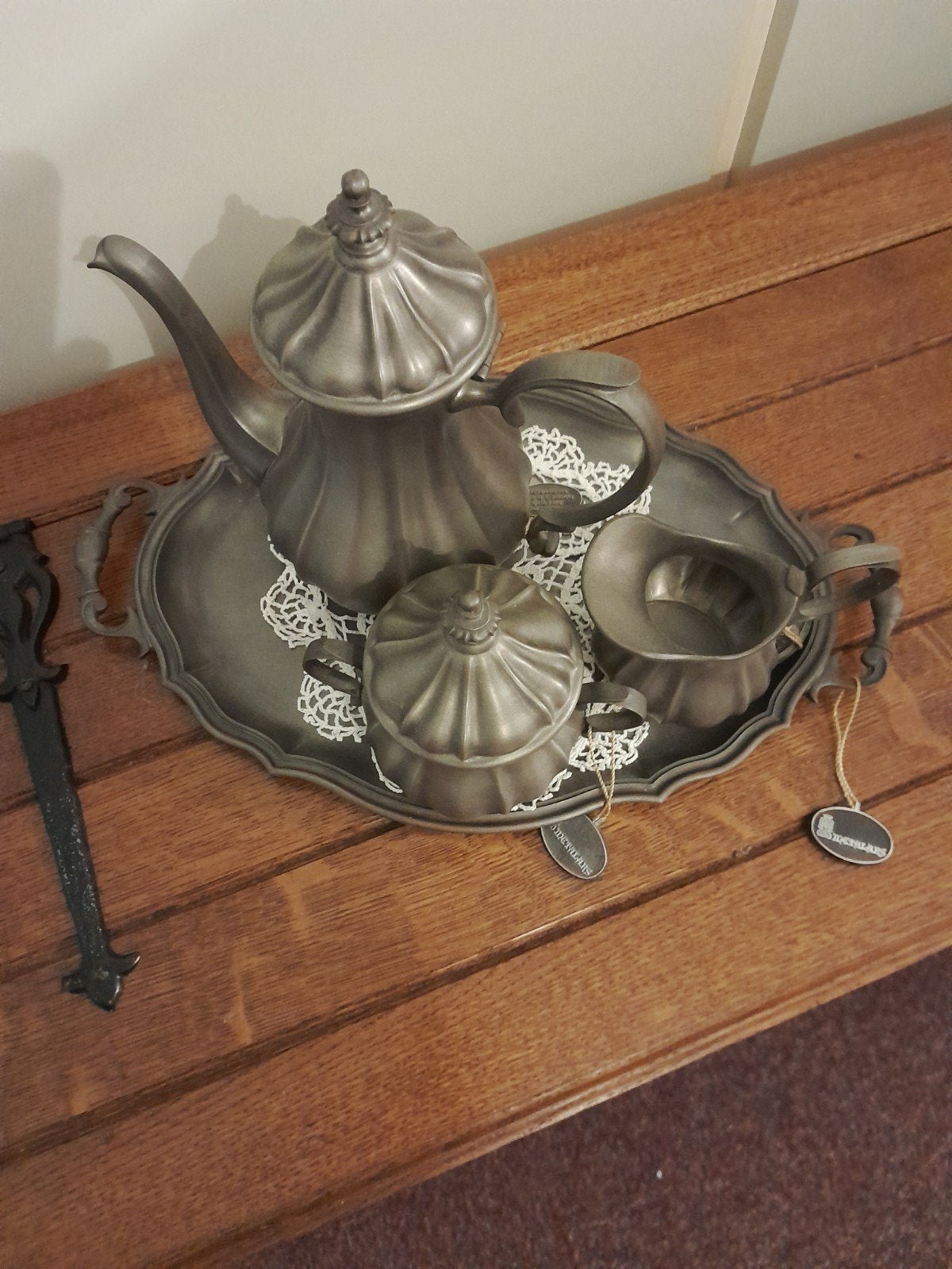 Antiek tinnen theeservies met dienblad, Antiek en Kunst, Ophalen of Verzenden
