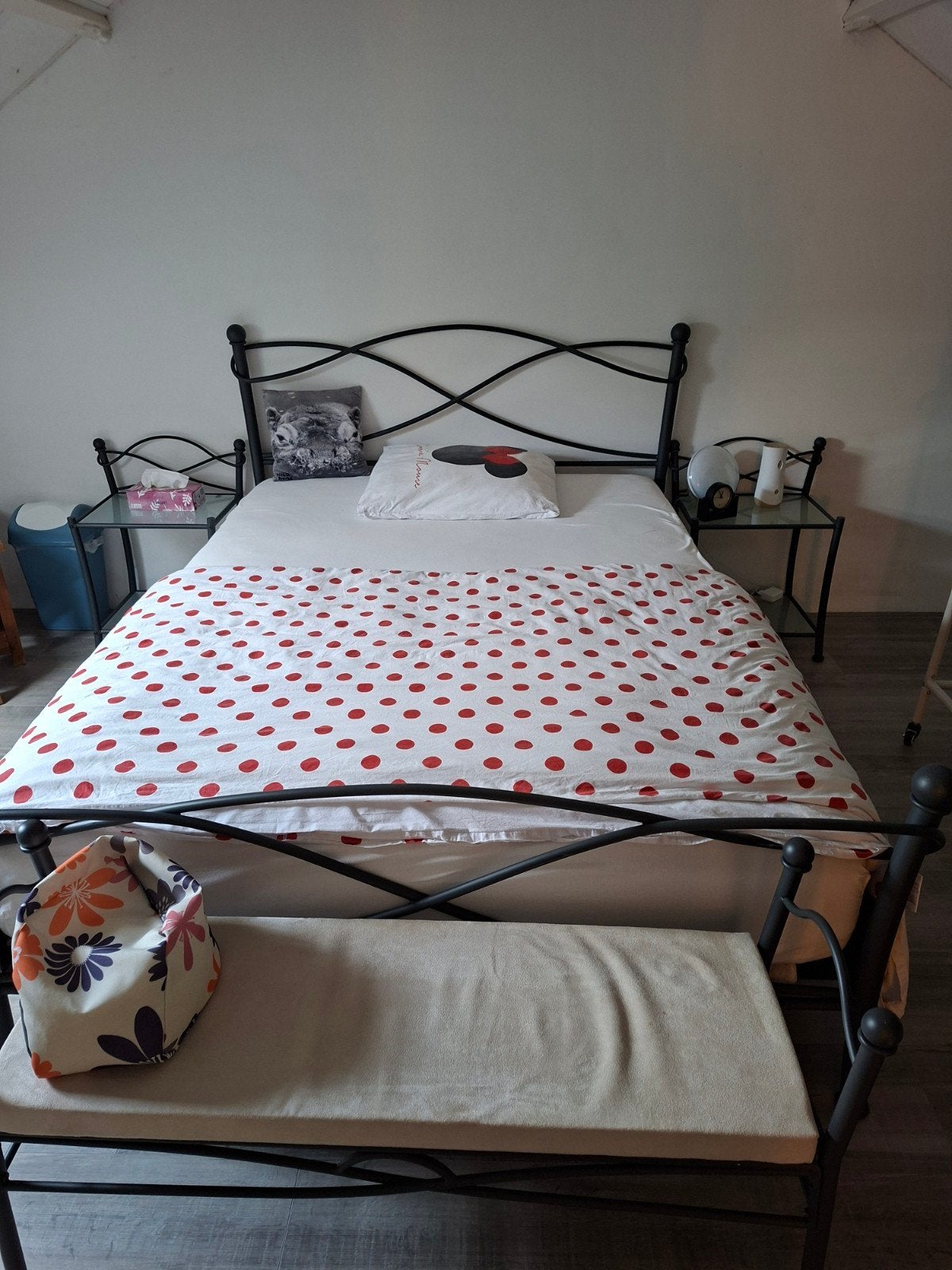 Tweepersoonsbed 200x140 met Auping bodem, matras en topper, Ophalen, Gebruikt, Zwart, Tweepersoons