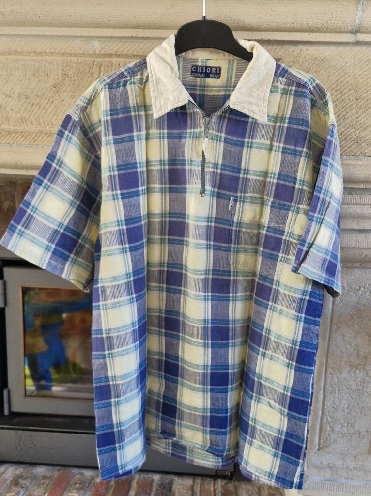 Chiori-Heren overhemd-ruit geel/blauw-L-korte mouw, Chiori, Halswijdte 41/42 (L), Gedragen, Verzenden