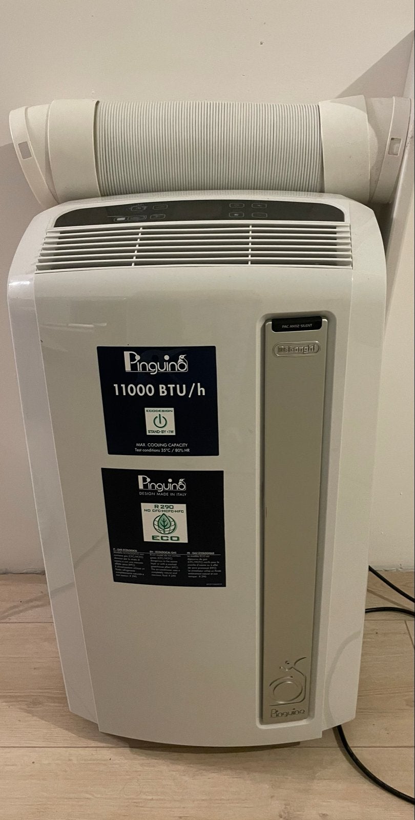Nieuwstaat- Delonghi Pinguino Mobiele Airco 11000 BTU/h, Ophalen, 3 snelheden of meer, Zo goed als nieuw, Koelen en Ontvochtigen