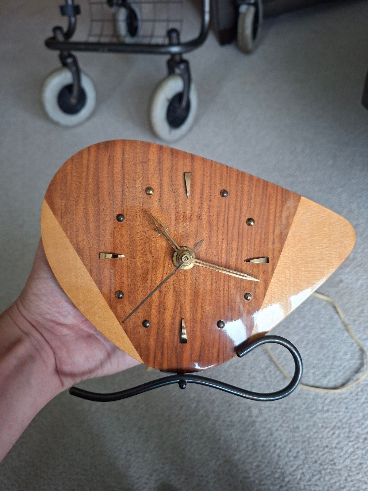 Vintage Wuba tafelklok - Hout en messing, Ophalen of Verzenden