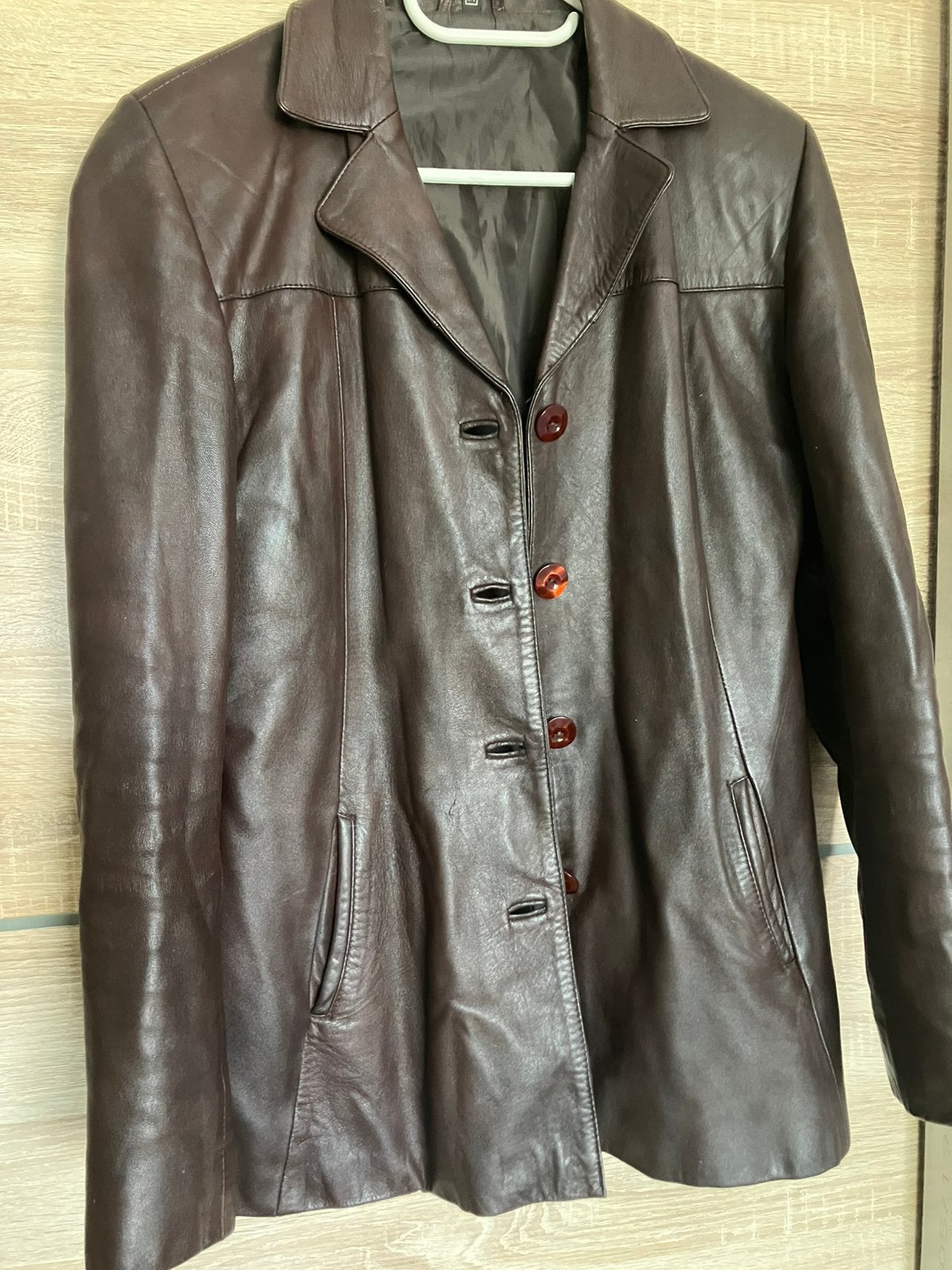 Donkerbruin echt lederen colbert, maat M, Kleding | Dames, Ophalen, Zo goed als nieuw, Maat 38/40 (M), Bruin