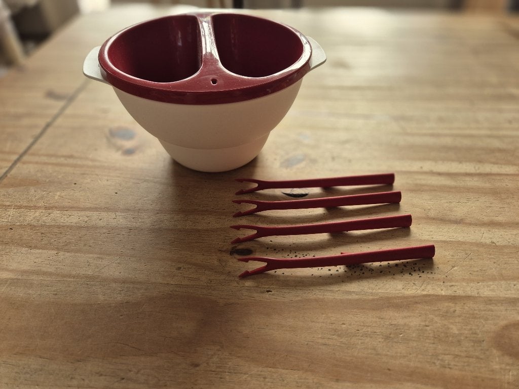 Tupperware Micro delice Chocoladefondue Rood-wit NIEUW, Met bestek, Overige typen, Nieuw, Ophalen of Verzenden