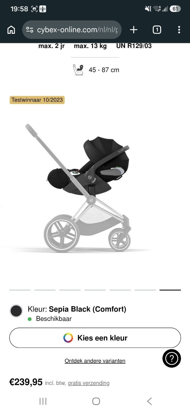 Cybex Cloud T i-Size autostoeltje - Sepia Black, Kinderen en Baby's, Autostoeltjes, Gebruikt, 0 t/m 13 kg, Ophalen, Overige merken