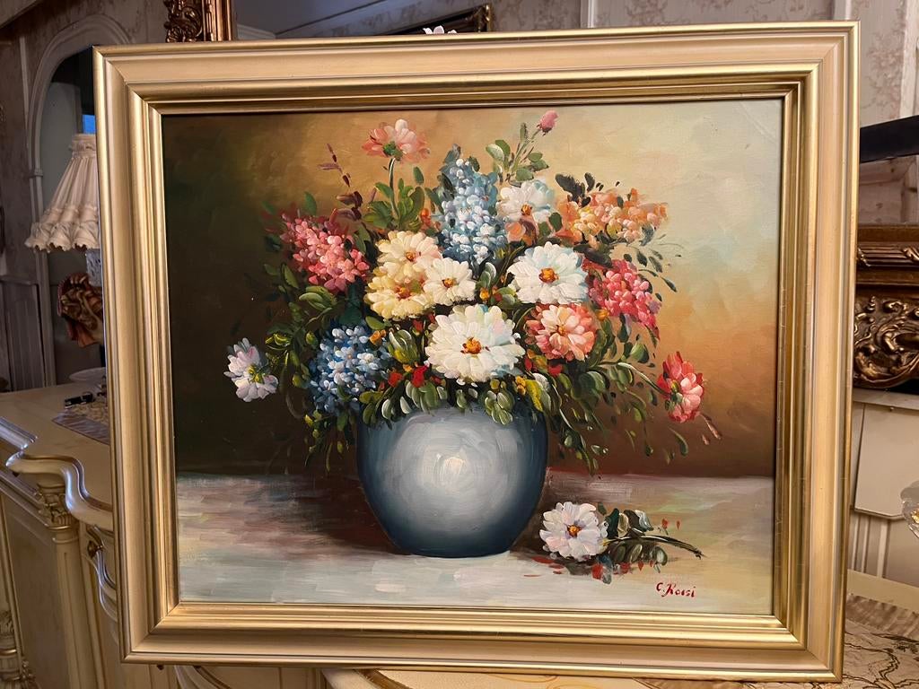 Prachtige olieverf bloemen schilderij, Antiek en Kunst, Kunst | Schilderijen | Klassiek, Ophalen of Verzenden