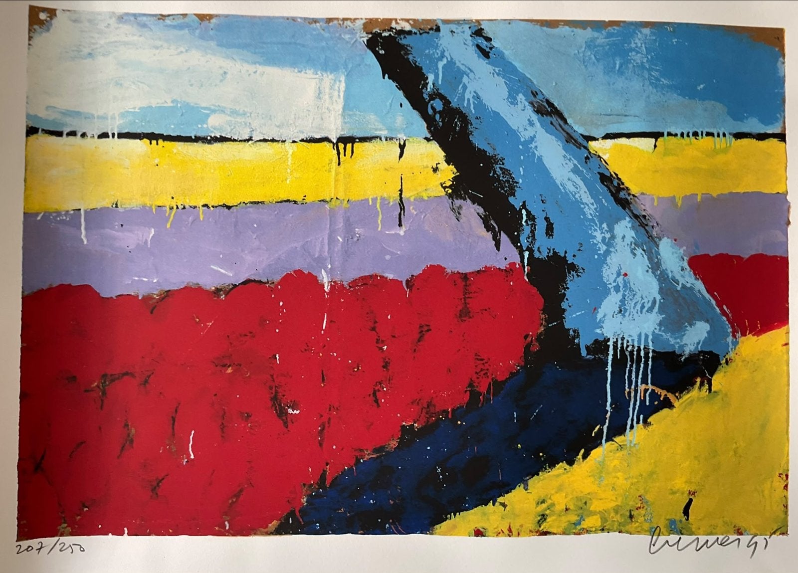 Jan Cremer - Bollenveld met boom gesigneerd, Ophalen, Zeefdruk, Gesigneerd, Landschappen