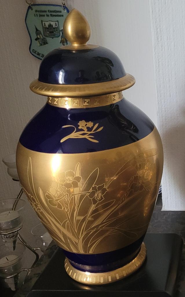 Franklin Mint 1991vintage cobalt/goud vaas japans motief, Ophalen of Verzenden