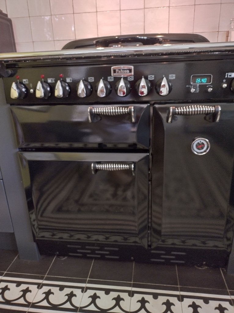 Falcon Elan fornuis 90 cm gas/electro met meerdere ovens, Ophalen, Gebruikt, Minder dan 85 cm, 60 cm of meer