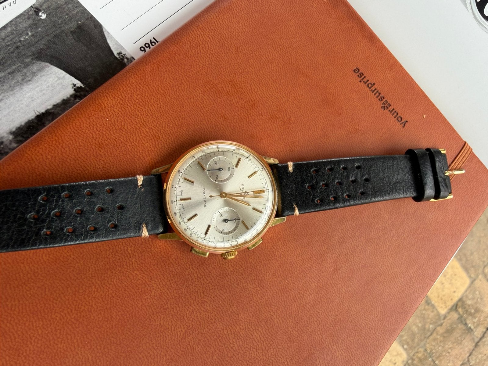 Breitling Top Time Chronograph - Vintage, Venus uurwerk, Ophalen, Breitling, Verguld, 1960 of later