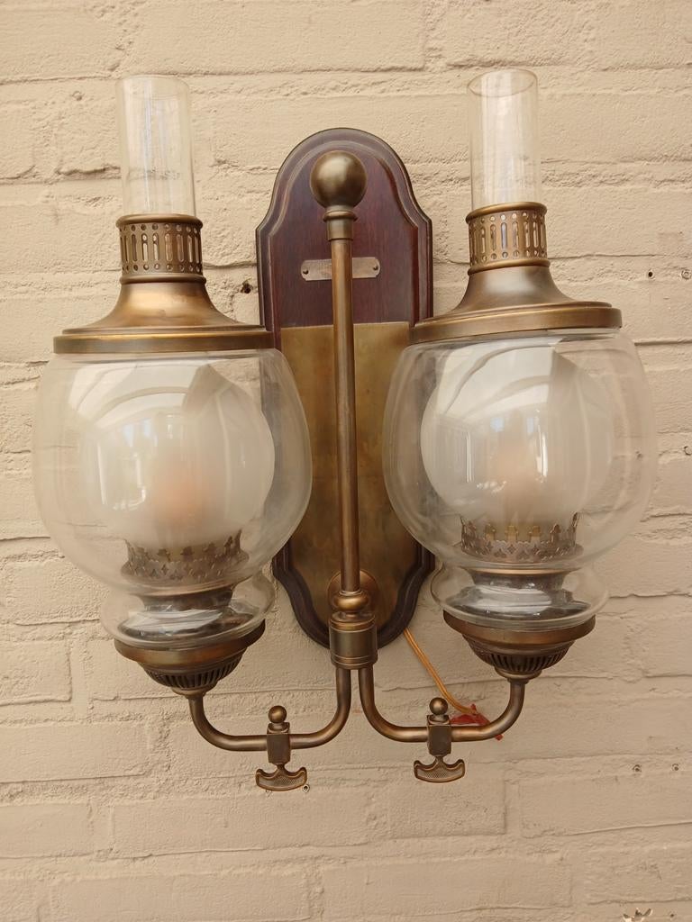 Unieke vintage dubbele wandlamp (jaren 70), Ophalen, Glas