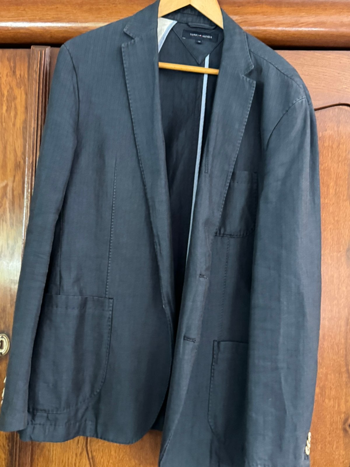 Hilfiger colbert blauw linnen 54, Kleding | Heren, Ophalen of Verzenden, Zo goed als nieuw, Maat 52/54 (L), Blauw