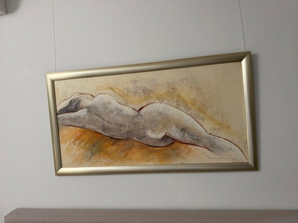 Carla Raadsveld schilderij 120 x 60 cm, liggend naakt, Ophalen, Overige materialen, Acrylverf, Figuren