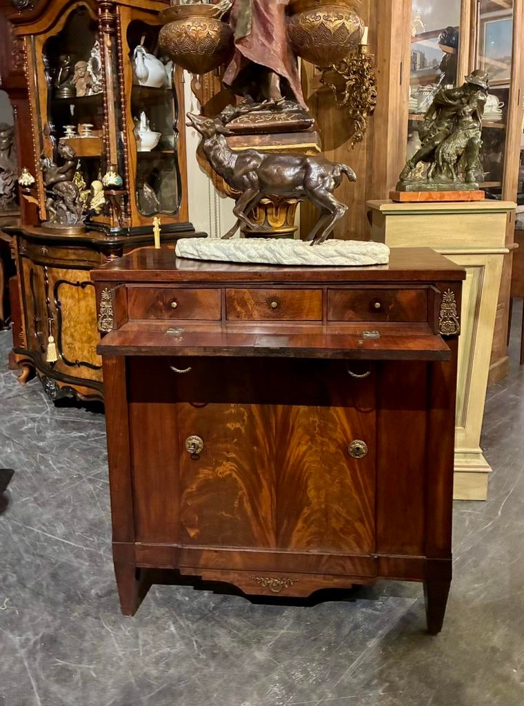Exclusief Hollands mahonie breakfront commode met bureautje., Antiek en Kunst, Ophalen