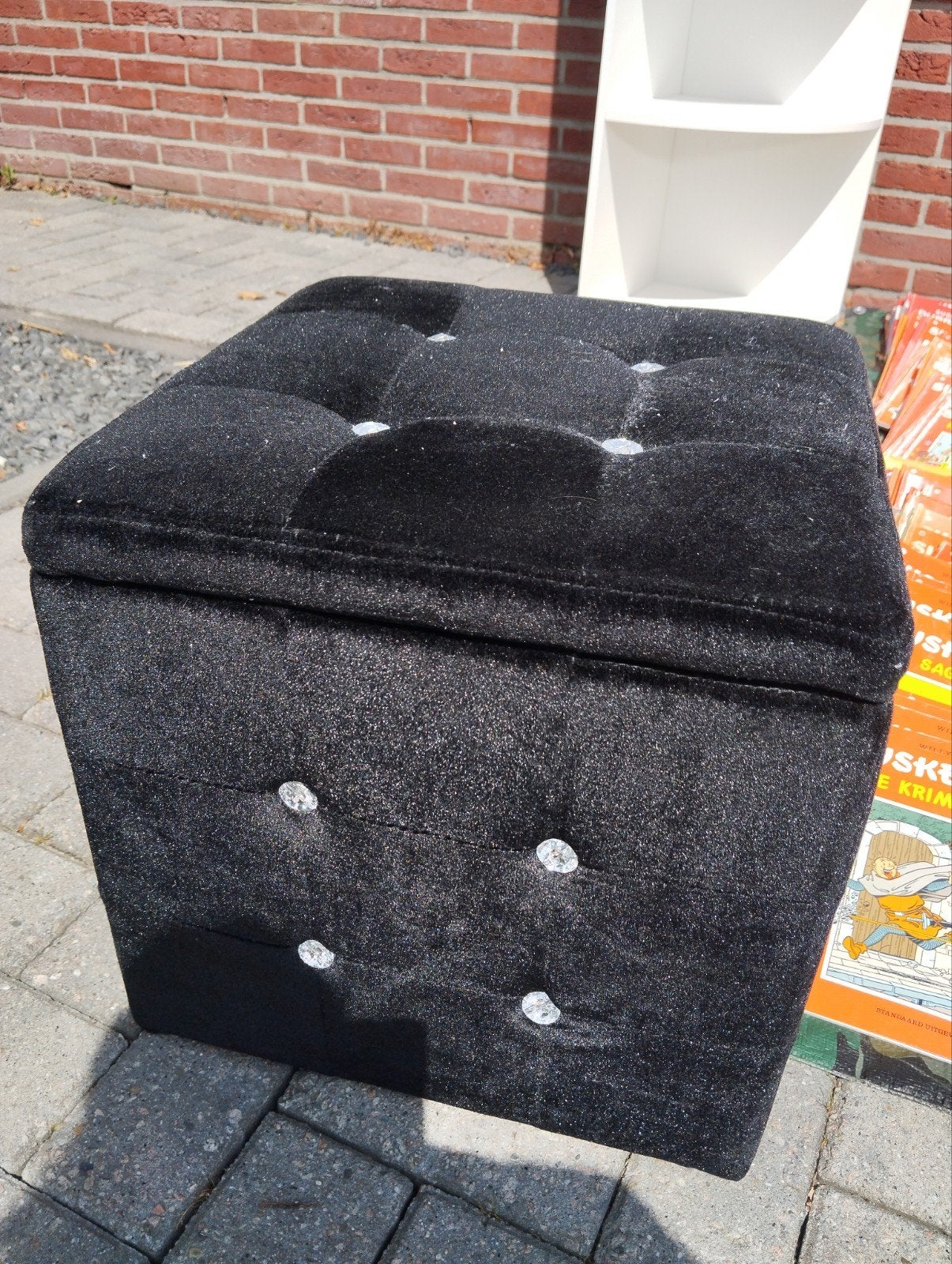 Zwarte opbergpoef met knopen, Minder dan 50 cm, Gebruikt, Vierkant, Minder dan 50 cm