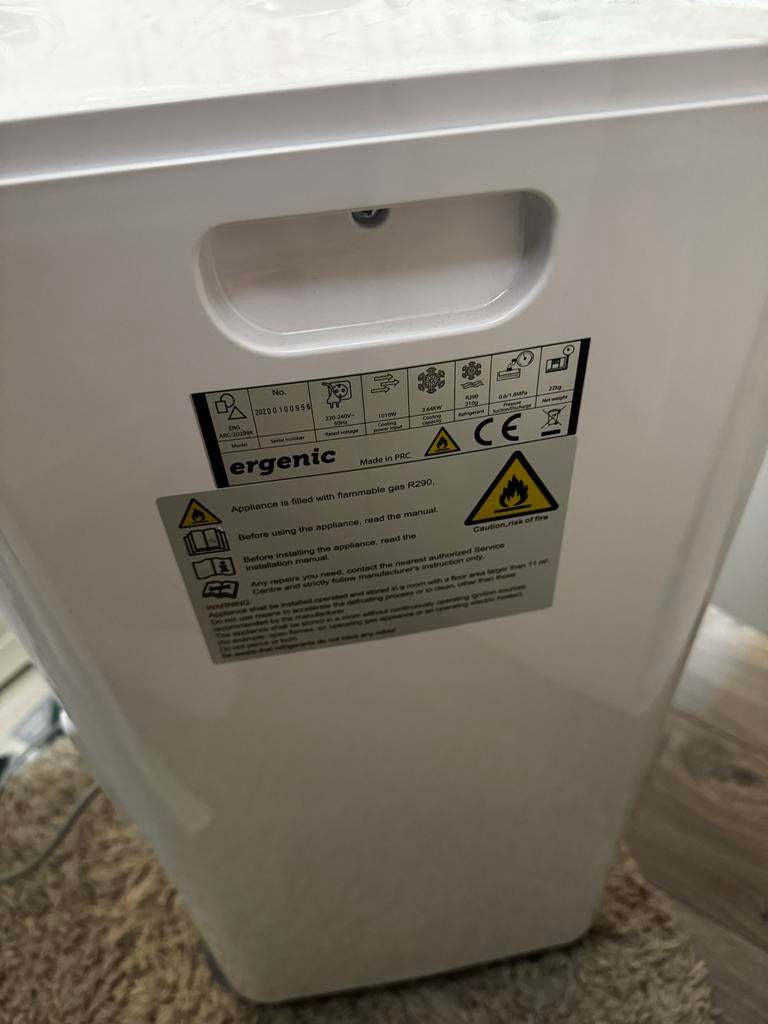 Mobiele Airconditioner Ergenic - Koel en Ontvochtig, Gebruikt, Minder dan 60 m³, 2 snelheden, Timer