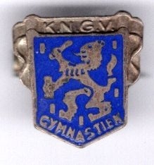 K.N.G.V gymnastiek blauw email broche ( Y_152), Verzamelen, Ophalen of Verzenden, Zo goed als nieuw, Transport, Speldje of Pin
